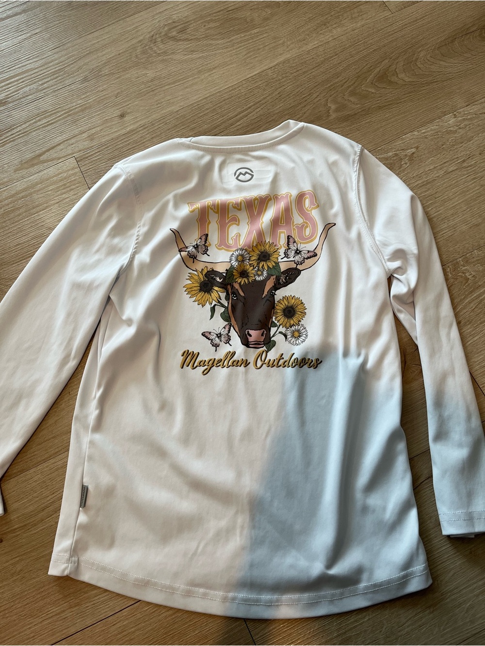 Kids Magellan Outdoors Texas Long Sleeve Shirt - White with Sunflower Graphic